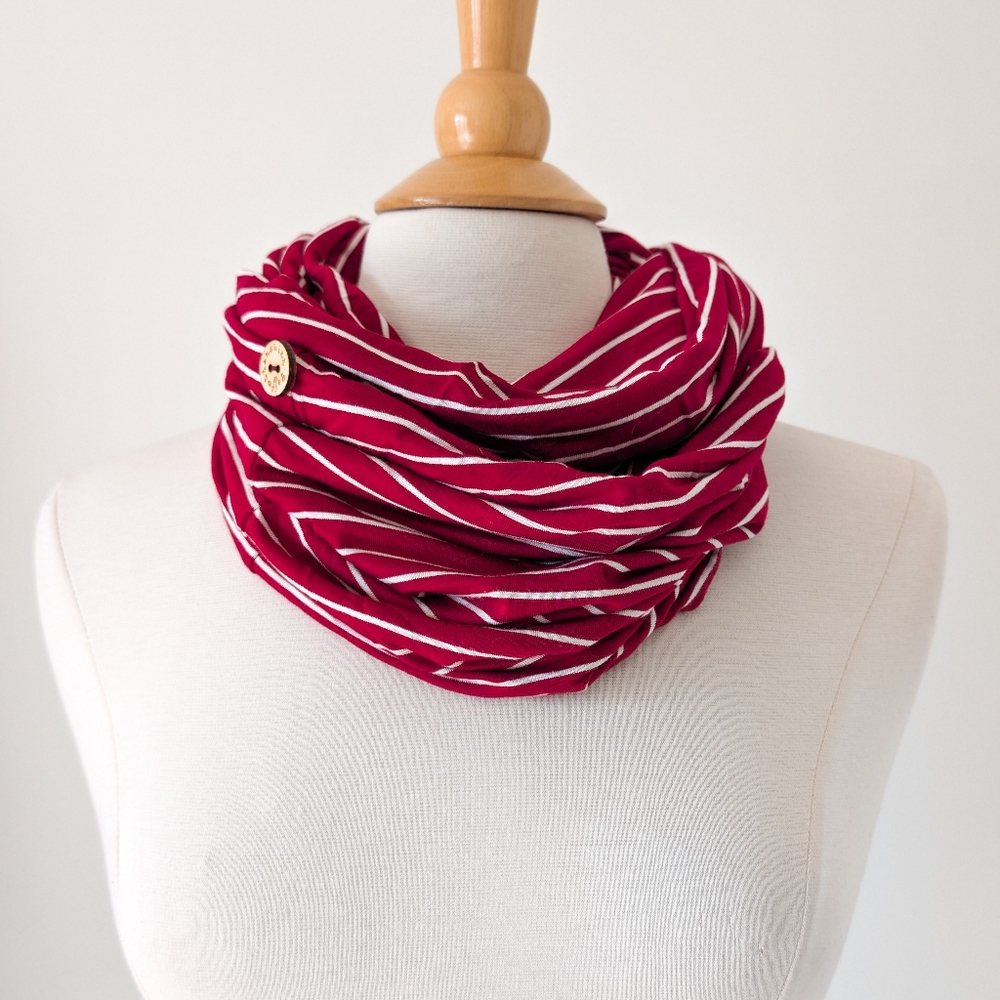 MADE IN QUEBEC - Poffettanshinn infinity bamboo scarf red with white stripes